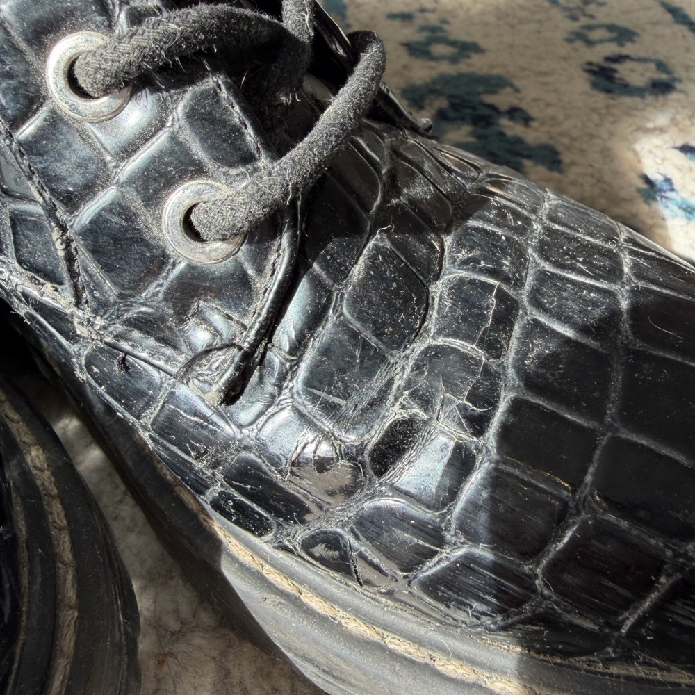 Topshop Black Croc-Embossed Combat Boots - Picture 2 of 3